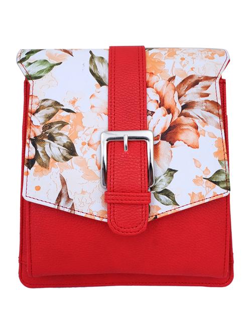 red leatherette floral print sling bag - 11127137 - Very Small Image - 1