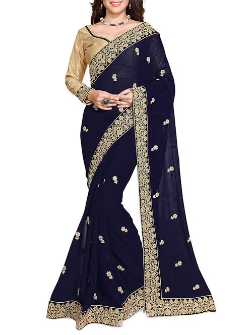 blue faux georgette saree with blouse - 11128472 - Very Small Image - 1