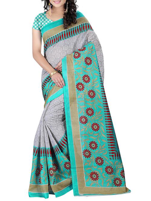 women's printed grey colored saree with blouse - 11137431 - Very Small Image - 1