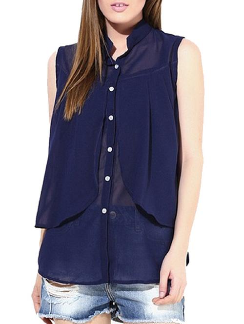navy blue georgette regular shirt - 11141274 - Very Small Image - 1