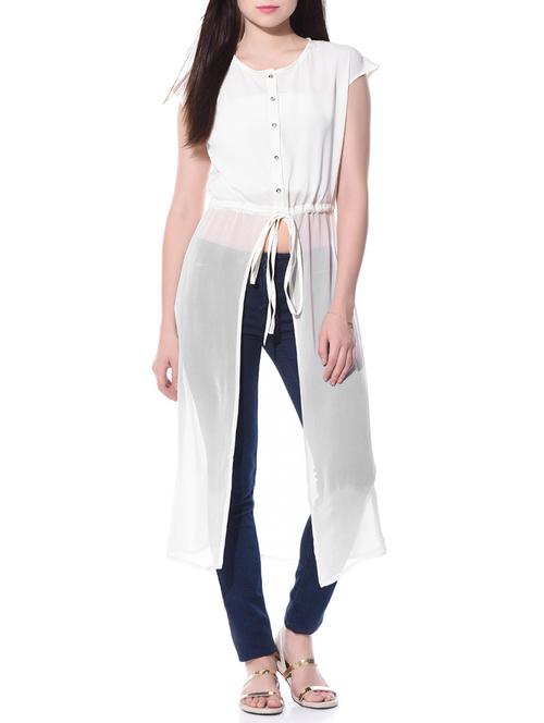 white crepe solid tunic - 11143401 - Very Small Image - 1