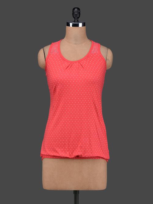 coral red polka dots sleeveless cotton top - 1114845 - Very Small Image - 1