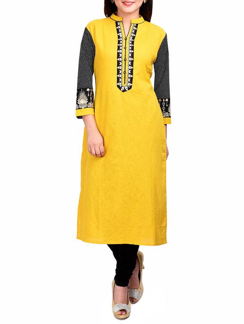 yellow linen kurta - 11161132 - Very Small Image - 1