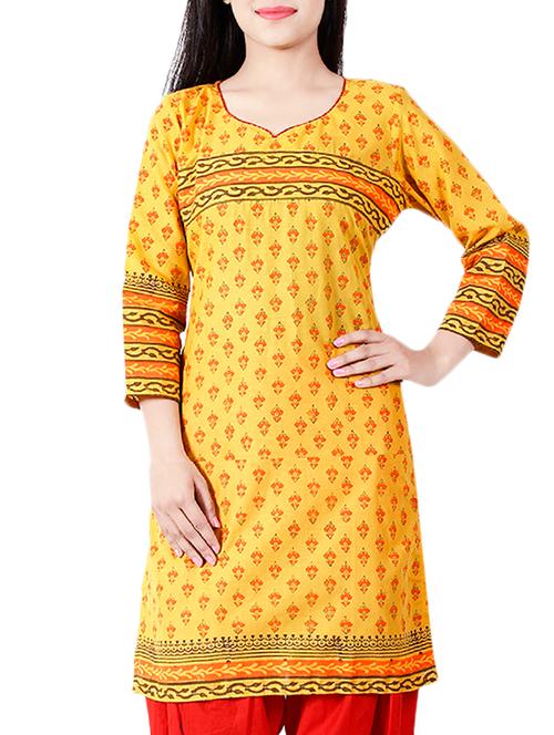 yellow cotton straight kurta - 1116524 - Very Small Image - 1