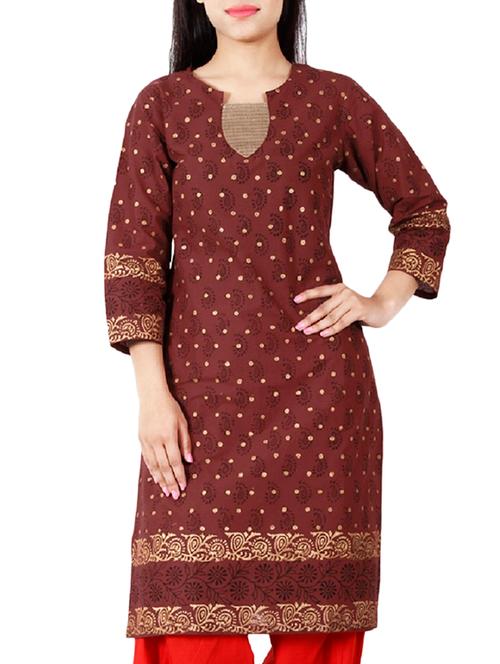 brown cotton straight kurta - 1116538 - Very Small Image - 1