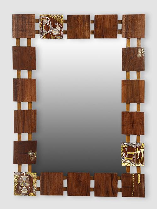 exclusivelane wooden handcrafted warli wall mirror - 11168189 - Very Small Image - 1