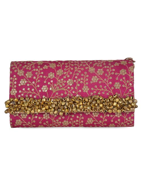 zardozi work sequined silk clutch - 1117078 - Very Small Image - 1