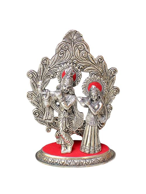 Crafticia Craft Rajasthani Handicraft Radha Krishna God Idol / Figurine Silver Statue Oval Red Base Showpiece - 11176132 - Very Small Image - 1