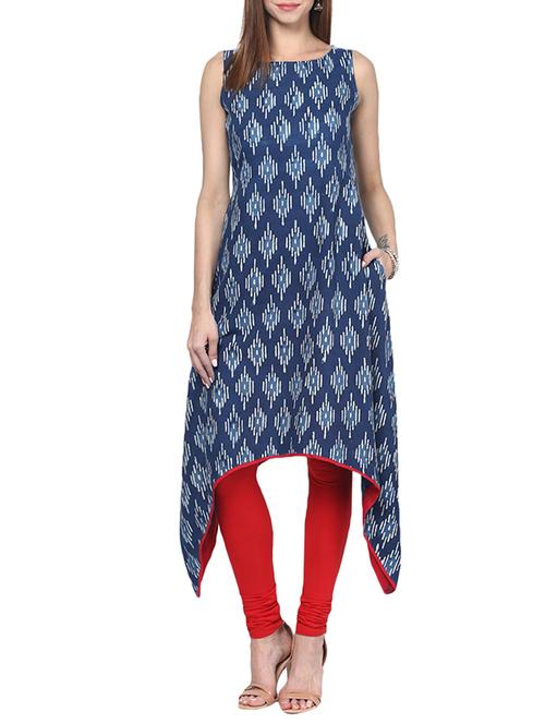 Indigo Hand Block Print Sleeveless Kurta - 11189847 - Very Small Image - 1