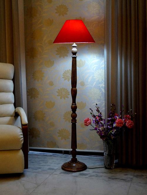 mango wood brown floor lamp with shade - 11190554 - Very Small Image - 1