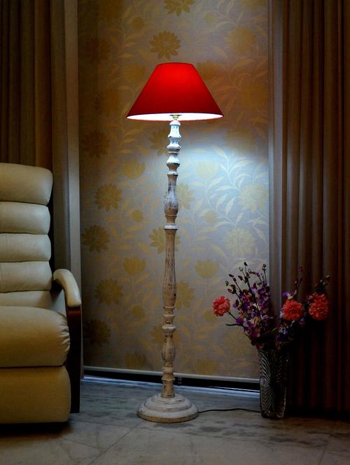 vintage white mango wood floor lamp with shade - 11190572 - Very Small Image - 1