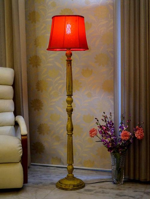 mango wood light brown floor lamp with shade - 11190597 - Very Small Image - 1