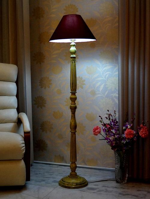 mango wood light brown floor lamp with shade - 11190600 - Very Small Image - 1