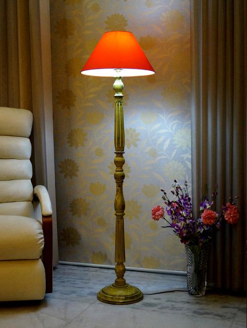 mango wood light brown floor lamp with shade - 11190604 - Very Small Image - 1