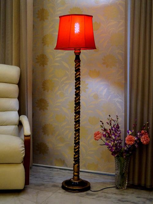 mango wood blk/gold floor lamp with shade - 11190619 - Very Small Image - 1