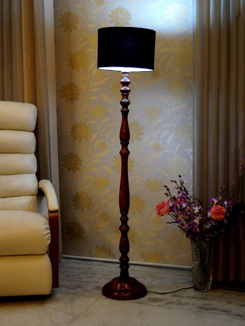 royal brown mango wood floor lamp with shade - 11190637 - Very Small Image - 1