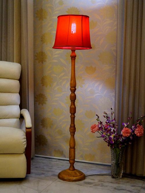 mango wood camel color floor lamp with shade - 11190657 - Very Small Image - 1