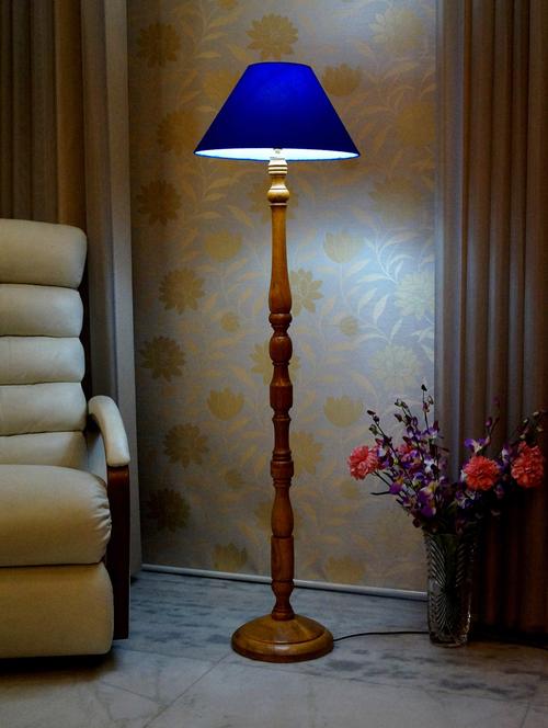 mango wood camel color floor lamp with shade - 11190663 - Very Small Image - 1