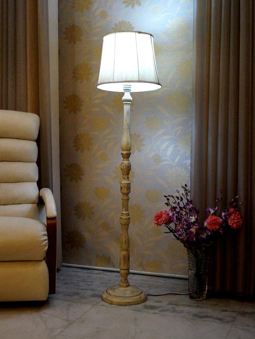 white mango wood floor lamp with shade - 11190685 - Very Small Image - 1