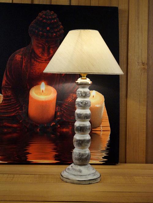 white classic mango wood table lamp with 10" pyramid shade - 11190862 - Very Small Image - 1