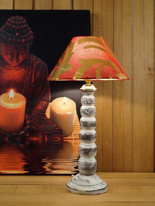 white classic mango wood table lamp with 10" pyramid shade - 11190873 - Very Small Image - 1