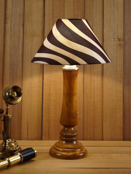 tan  mango wood table lamp with 10" pyramid shade - 11190889 - Very Small Image - 1