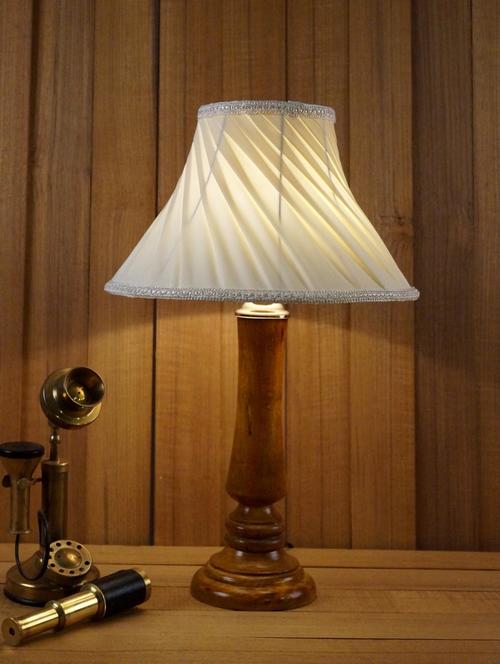 tan  mango wood table lamp with conical shade - 11190913 - Very Small Image - 1