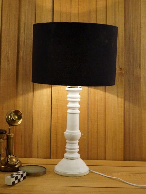 pure white mango wood table lamp with drum shade - 11190957 - Very Small Image - 1