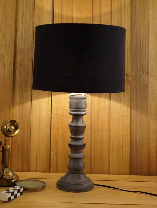 grey mango wood table lamp with drum shade - 11190965 - Very Small Image - 1