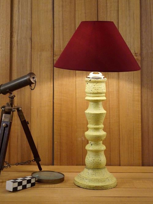 vintage yellow mango wood table lamp with 10" pyramid shade - 11191984 - Very Small Image - 1
