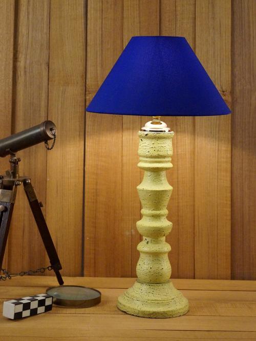 vintage yellow mango wood table lamp with 10" pyramid shade - 11191986 - Very Small Image - 1