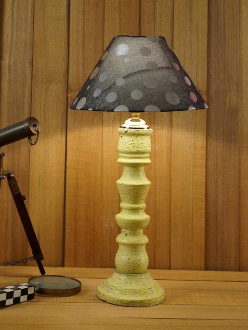 vintage yellow mango wood table lamp with 10" pyramid shade - 11191994 - Very Small Image - 1