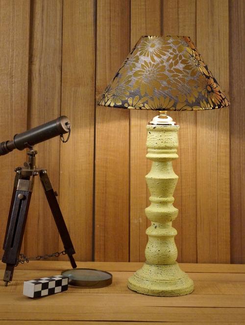 vintage yellow mango wood table lamp with 10" pyramid shade - 11191999 - Very Small Image - 1