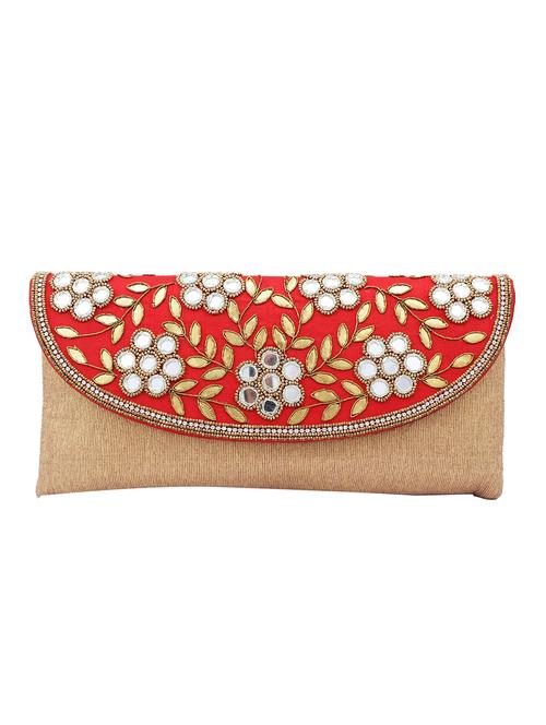 red polyester gota patti clutch - 11195021 - Very Small Image - 1