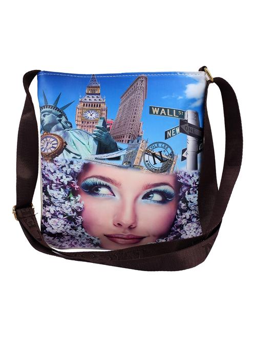 multi colored printed faux leather sling bag - 11195186 - Very Small Image - 1