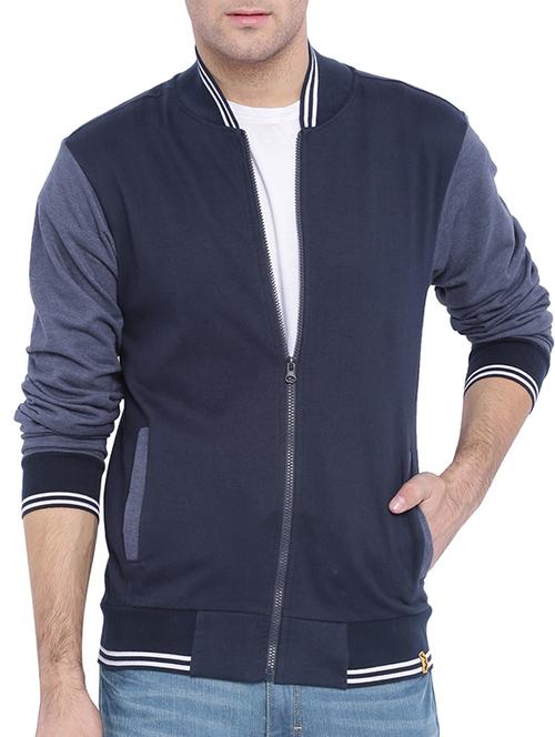 navy blue color block bomber jacket - 11199369 - Very Small Image - 1