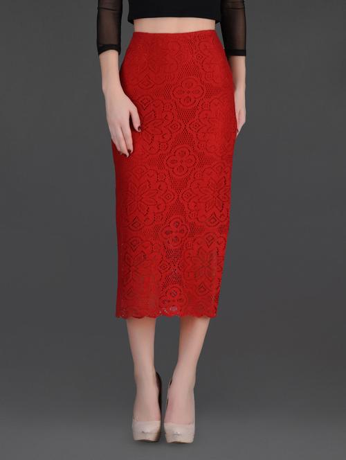 color polyester lace side slit long skirt - 1120431 - Very Small Image - 1
