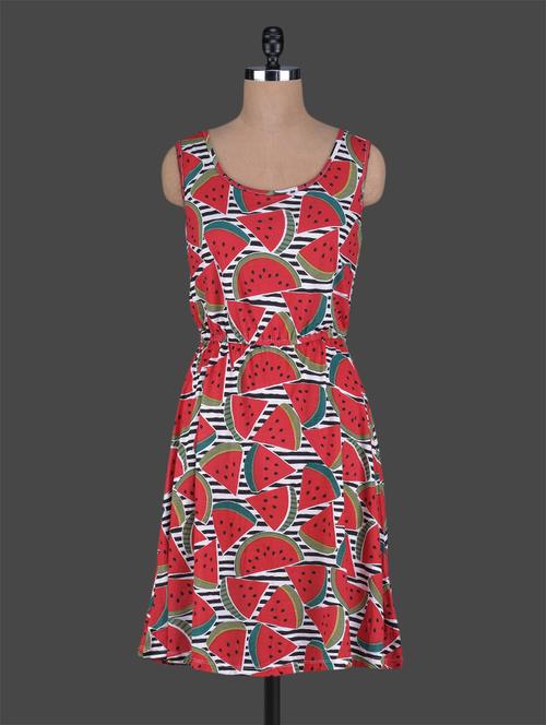 Round neck watermelon printed dress - 1120499 - Very Small Image - 1