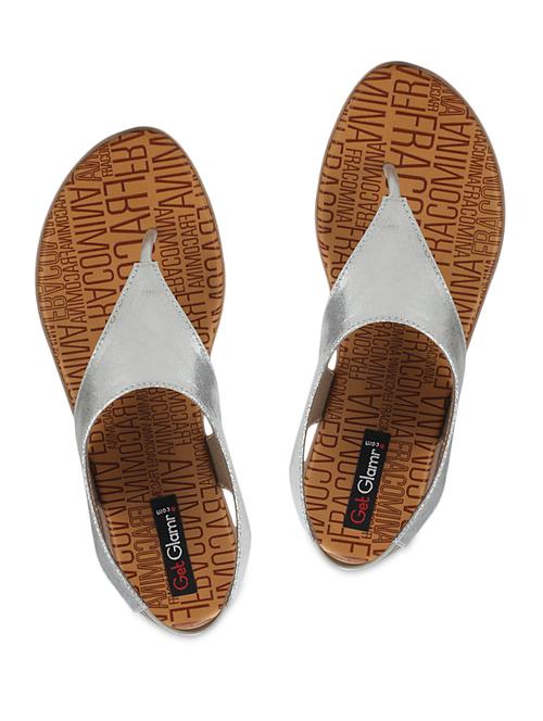 silver leatherette flat sandals - 1120682 - Very Small Image - 1