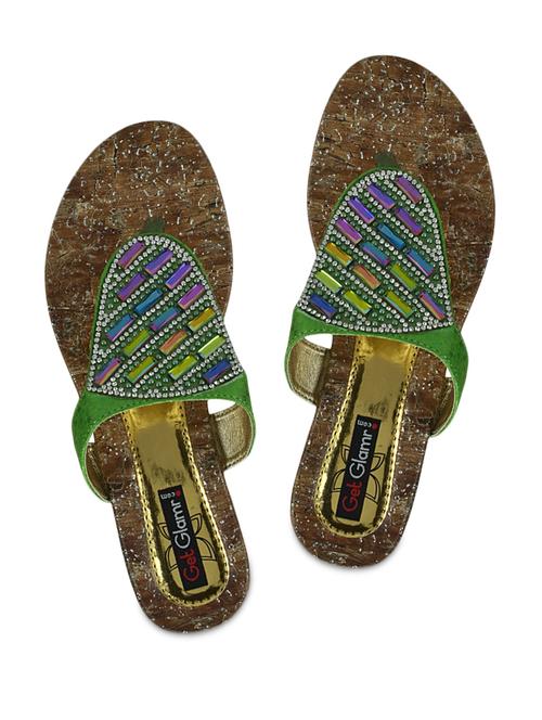 green embellished strap flat sandals - 1120700 - Very Small Image - 1