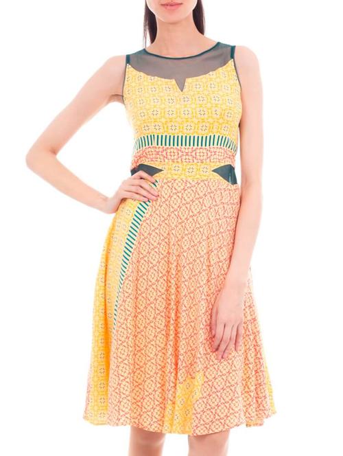 yellow viscose fit & flare dress - 11215059 - Very Small Image - 1