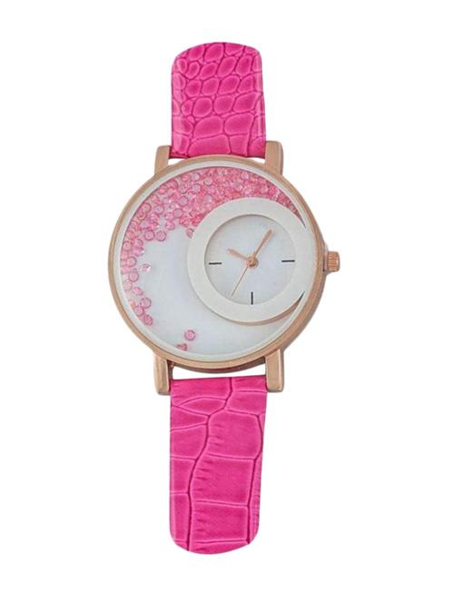 natural creation leather analog watch for women, pink  (k10002) - 11215535 - Very Small Image - 1