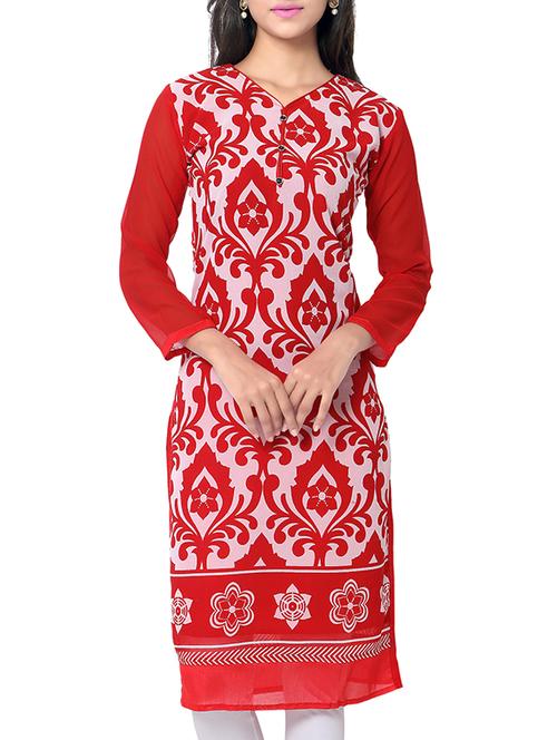 red chiffon kurta - 11216618 - Very Small Image - 1