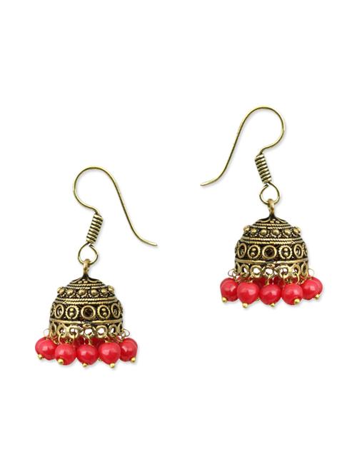red brass jhumka earrings - 11217989 - Very Small Image - 1