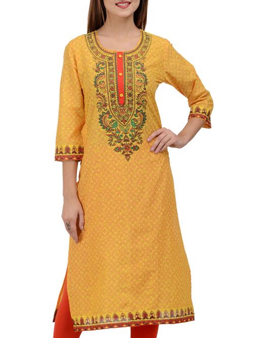 yellow cotton kurta - 11219032 - Very Small Image - 1