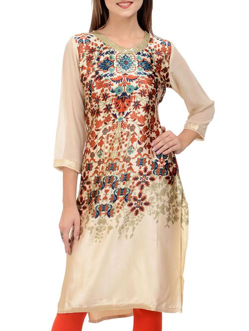 beige satin kurta - 11220443 - Very Small Image - 1