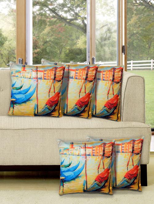 multicoloured poly silk printed cushion cover (set of 5) - 11221167 - Very Small Image - 1