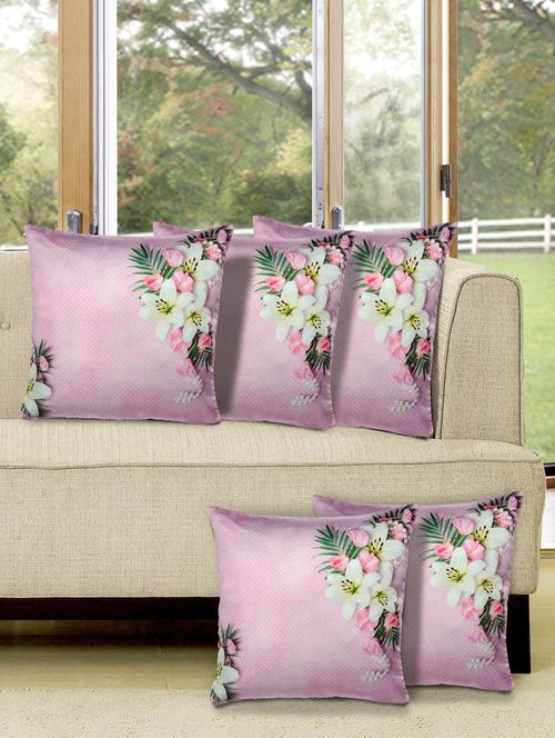 lavender poly silk floral print cushion cover (set of 5) - 11221170 - Very Small Image - 1