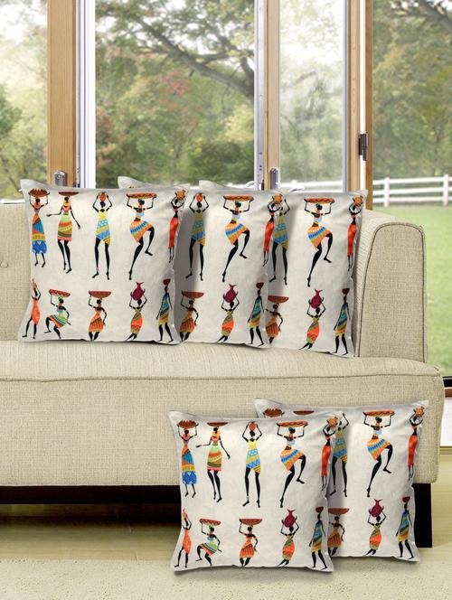 White Poly Silk Printed Cushion Cover (set Of 5) - 11221184 - Very Small Image - 1