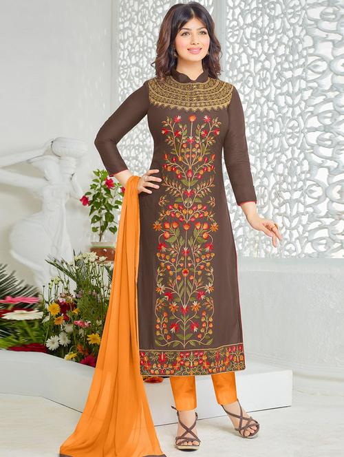 natural cotton semistitched suit - 11227286 - Very Small Image - 1